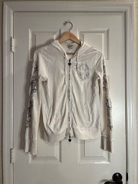 Vertigo Paris Cream Zip-Up Hoodie with Embroidered Sleeve Design